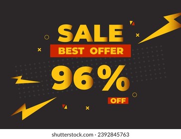 96% off sale best offer. Sale banner with ninety six percent of discount, coupon or voucher vector illustration. Yellow and red template for campaign or promotion.