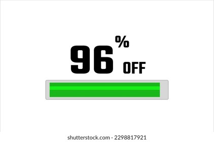 96 por ciento de descuento. Banner con barra de carga, color verde y gris, fondo blanco y fuente negra.