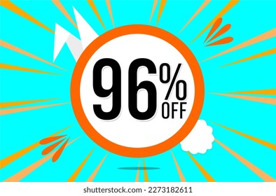 96 percent off. Blue banner with floating orange and white balloon for easter special offer and promotion.