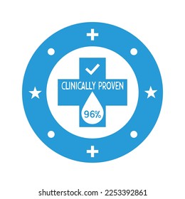 96% de ícono vector clínicamente probado. Insignia vectorial, probada clínicamente, aprobada. Icono de resultado garantizado clínicamente comprobado. Pegatina, etiqueta o vectores de sello.