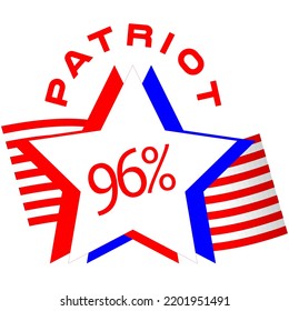 96% percentage USA patriot with Flag color vector art illustration with fantastic font and Red color