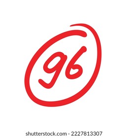 96 points test score, ninety six points grade results, hand drawn vector illustration