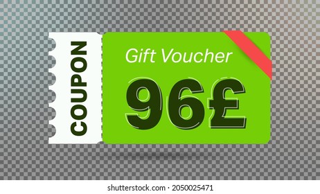 96 Pound coupon promotion sale for website, internet ads, social media.Big sale and super sale coupon code Pound 96 discount gift voucher coupon vector illustration summer offer ends weekend