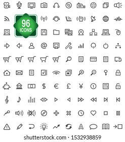 96 Universal Outline Icons For Web and Mobile - Vector