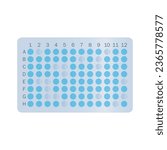 96 well microtray vector illustration. Microtiter tray, ELISA laboratory equipment simple blue icon.