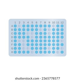 96 well microtray vector illustration. Microtiter tray, ELISA laboratory equipment simple blue icon.