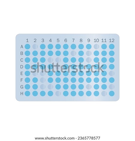 96 well microtray vector illustration. Microtiter tray, ELISA laboratory equipment simple blue icon.