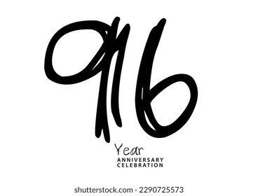 96 year anniversary celebration black color logotype vector, 96 number design, 96th Birthday invitation, anniversary logo template, logo number design vector, calligraphy font, typography logo