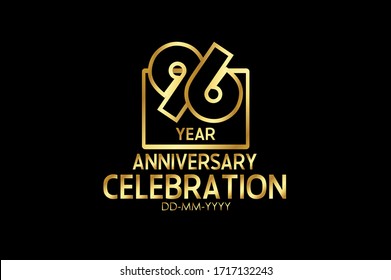 96 year anniversary celebration Block Design logotype. anniversary logo with golden isolated on black background - vector