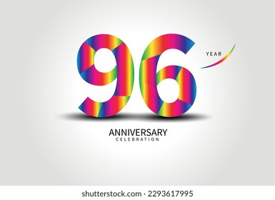 96 Year Anniversary Celebration Logo colorful vector, 96 Number Design, 96th Birthday Logo, Logotype Number, Vector Anniversary For Celebration, Invitation Card, Greeting Card. logo number Anniversary