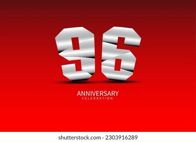 96 Year Anniversary Celebration Logo silver vector, 96 Number Design, 96th Birthday Logo, Logotype Number, Vector Anniversary For Celebration, Invitation Card, Greeting Card. logo number Anniversary