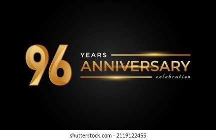 96 Year Anniversary Celebration with Shiny Golden and Silver Color for Celebration Event, Wedding, Greeting card, and Invitation Isolated on Black Background