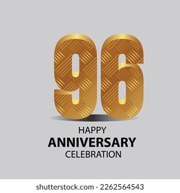 96 year anniversary, Gold shiny metallic numbers set, gold font sign isolated on gray background. Luxury fashion typography design for decoration, web, design, advertising. Vector illustration