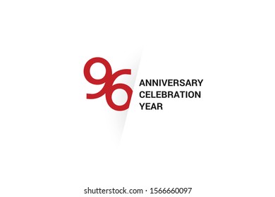 96 year anniversary, minimalist logo. 96 year jubilee, greeting card. Birthday invitation. year sign. Red space vector illustration on white background - Vector