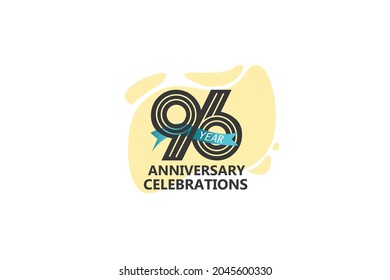 96 year anniversary, minimalist logo, jubilee, greeting card. Birthday invitation. year sign. Blue Ribbon space vector illustration on white background - Vector