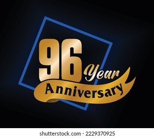 96 Year Anniversary ordinal number Counting vector art illustration in stunning font on gold color on black background