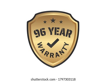 96 year Warranty Gold Shields on White Background