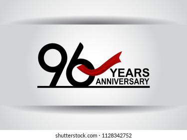 96 years anniversary black color simple design with red ribbon isolated on white background for celebration