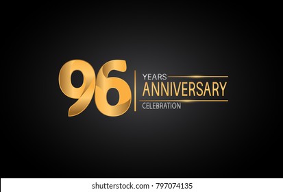 96 years anniversary celebration design with silver and gold color composition isolated on black background 