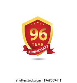 96 Years Anniversary Celebration Emblem Red Gold Vector Template Design Illustration