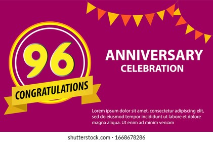 96 years anniversary celebration logo vector template design illustration