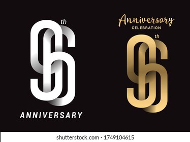 96 years anniversary celebration logo design. Anniversary logo Paper cut letter and elegance golden color isolated on black background, vector design for celebration, invitation card