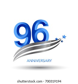 96 years anniversary. celebration logo design with swoosh and star