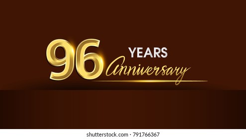 96 years anniversary celebration logotype. anniversary logo with golden color and gold confetti isolated on dark background, vector design for celebration, invitation card, and greeting card