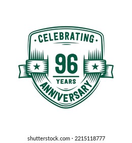 96 years anniversary celebration shield design template. 96th anniversary logo. Vector and illustration.