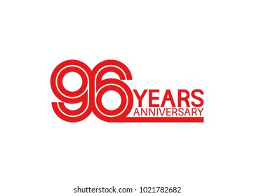 96 years anniversary design with red multiple line style isolated on white background for celebration