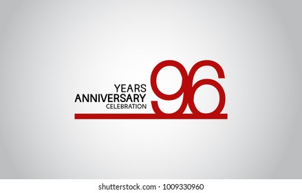 96 years anniversary design with simple line red color isolated on white background for celebration