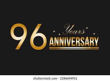 96 years anniversary gold glitter. Decorative element for postcards, banners, posters, greetings and birthday.