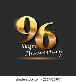 96 years Anniversary Gold Logotype number. Vector Design for Greeting Card and Invitation Card