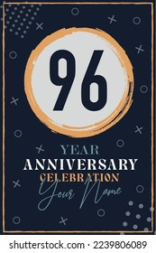 
96 years anniversary invitation card. celebration template  modern design elements  dark blue background - vector illustration