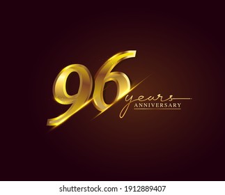 96 Years Anniversary Logo Golden Colored isolated on elegant background, vector design for greeting card and invitation card