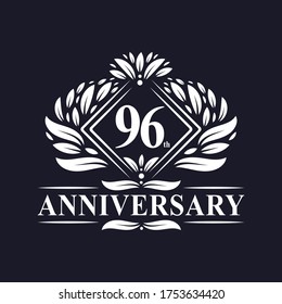 Logo del 96 Aniversario, logotipo floral de lujo del 96 aniversario.