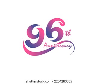 96 years anniversary logotype. 96th Anniversary template design for Creative poster, flyer, leaflet, invitation card