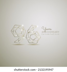 96 years anniversary logotype with gold wireframe low poly style. Vector Template Design Illustration.