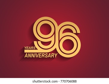 96 years anniversary logotype with linked number golden color isolated on red background for celebration event