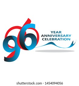 96 Years anniversary logotype with red colored font numbers made of one connected line, isolated on white background for company celebration event, birthday