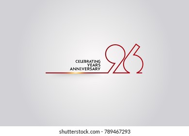 96 Years Anniversary logotype with red colored font numbers made of one connected line, isolated on white background for company celebration event, birthday