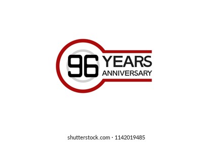96 years anniversary red and gray color with circle isolated on red background for celebration event isolated on white background