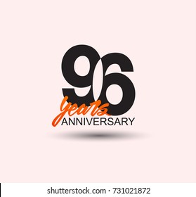 96 years anniversary simple design with negative style and yellow color isolated in white background