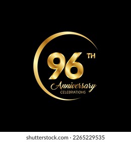 96 años. Concepto de diseño de plantilla de aniversario con número de oro , diseño para evento, tarjeta de invitación, tarjeta de saludo, banner, afiche, volante, portada de libro e impresión. Vector Eps10