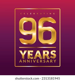 96 years anniversary vector banner template.birthday celebration banner with Golden numbers