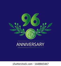 96 Years anniversary. Vector design greeting card with decorative floral for celebration