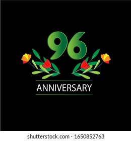 96 Years anniversary. Vector design greeting card with decorative floral for celebration