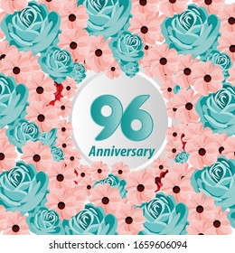 96 Years anniversary. Vector design greeting card with decorative floral for celebration