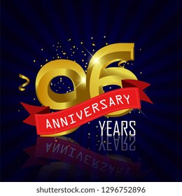 96 years anniversary Vector Template Design with golden color and silver ribbon isolated on blue sunburst background illustration for celebration event - Vector