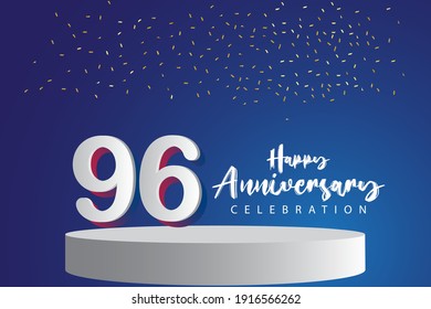 96 Years Anniversary Vector Template Design Illustration. Blue 3d Numbers with podium stage for celebration